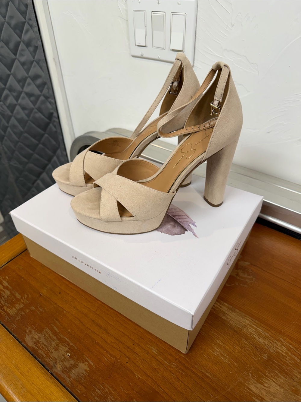 Jessica Simpson Taupe Suede Platform Ankle Strap Heels